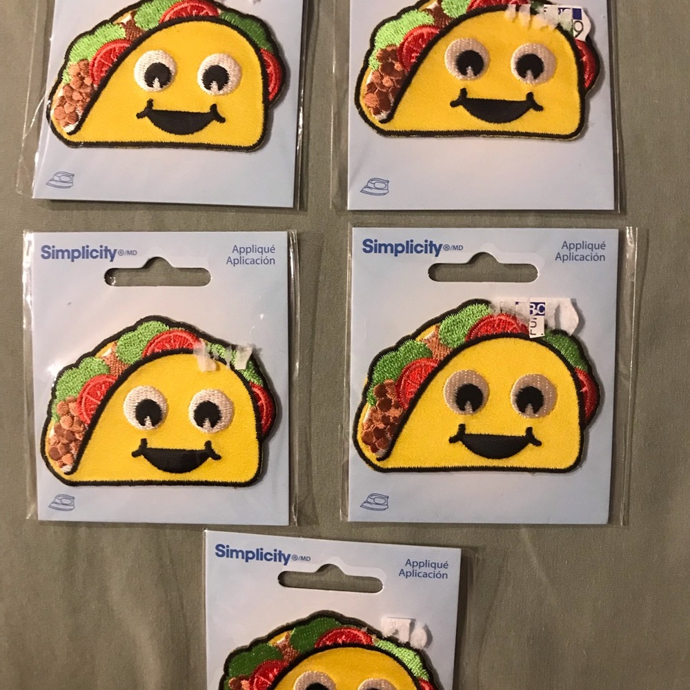 Simplicity Yellow Taco Smile Appliqué Patch - Set of 5